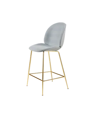 Beetle Counter Chair, 3D Veneer & Front Upholstered von GUBI in Lunar Gray, Brass Semi Matt, Kvadrat Sahco, Acca Stripe 0731 – Produktfoto 4 von 4