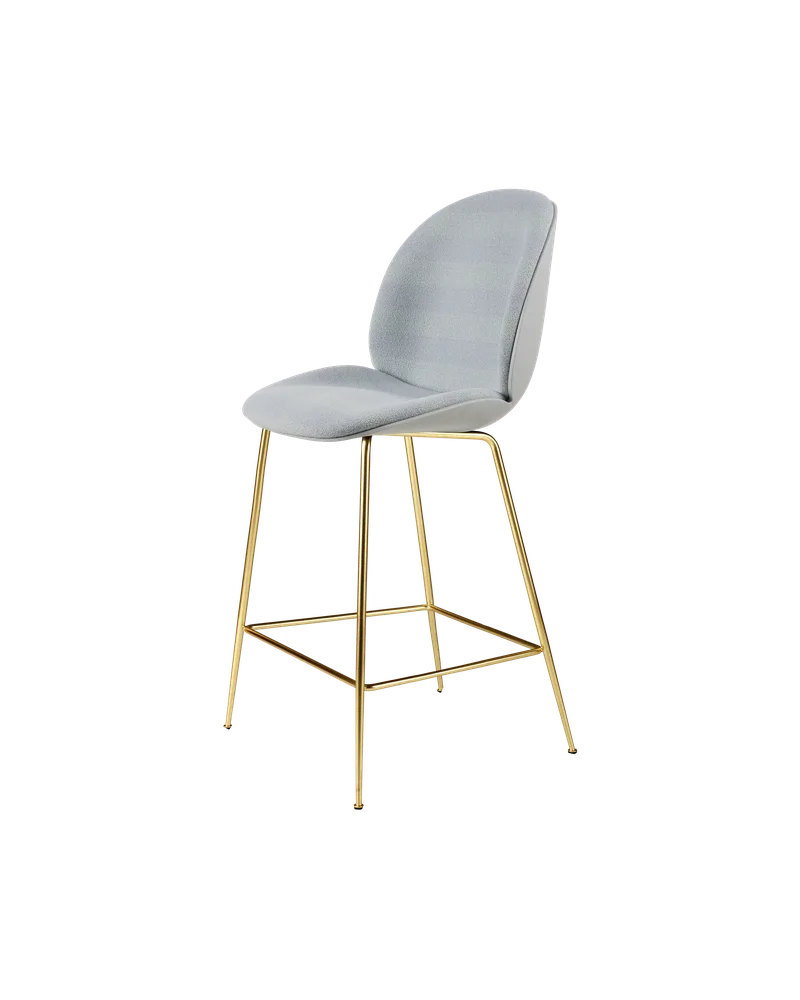 Beetle Counter Chair, 3D Veneer & Front Upholstered von GUBI in Lunar Gray, Brass Semi Matt, Kvadrat Sahco, Acca Stripe 0731 – Produktfoto 4 von 4