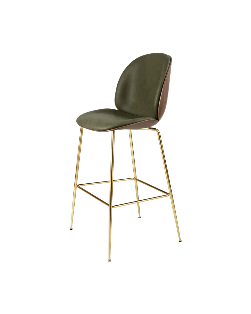 Beetle Bar Chair, 3D Veneer & Front Upholstered de GUBI en Soft Leather, GUBI (Army, Standard), American Walnut Semi Matt Lacquered, Brass Semi Matt – photo du produit 2 sur 2