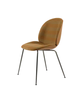 Beetle Dining Chair, Front Upholstered by GUBI in Kvadrat Sahco, Acca Stripe 0331, Black Chrome, Amber Brown – product photo 5 of 5