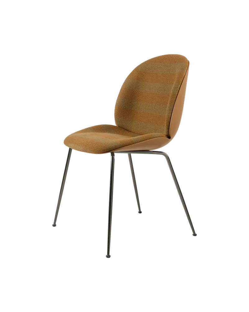 Beetle Dining Chair, Front Upholstered by GUBI in Kvadrat Sahco, Acca Stripe 0331, Black Chrome, Amber Brown – product photo 5 of 5