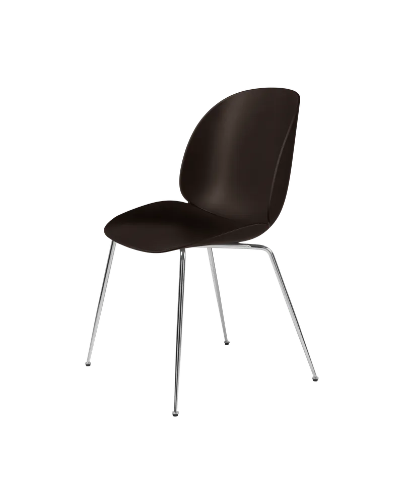Beetle Dining Chair, Un-Upholstered by GUBI in Mocha Brown, Conic base, Chrome – product photo 3 of 3