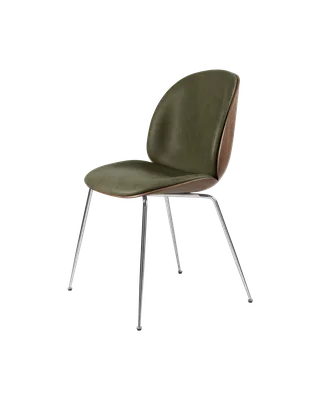 Beetle Dining Chair, 3D Veneer & Front Upholstered by GUBI in Soft Leather, GUBI (Army, Standard), Chrome, American Walnut Semi Matt Lacquered, EU – product photo 3 of 3