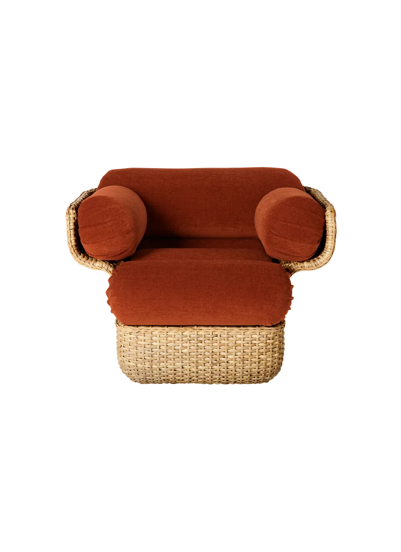 Basket Lounge Chair by GUBI in Belsuede Special FR, Dedar (133, Standard), Rattan – product photo 1 of 7