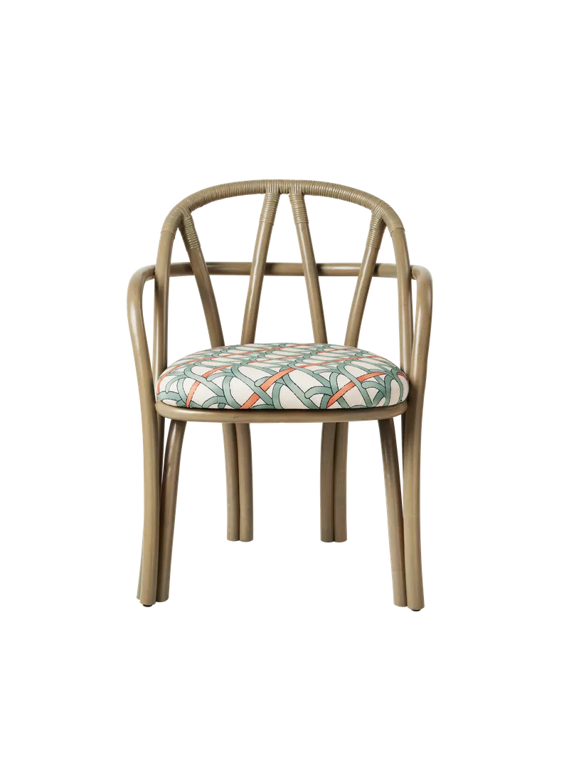 Bistra Dining Armchair by GUBI in Reales Pattern, GUBI (001, Standard), Olive Stained Rattan – product photo 1 of 7