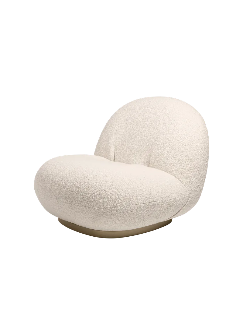 Pacha Lounge Chair by GUBI in Karakorum, Dedar (001, Standard), Swivel, Pearl Gold – product photo