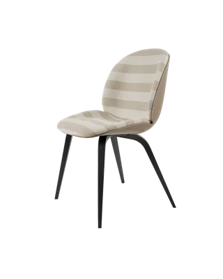 Beetle Dining Chair, Front Upholstered van GUBI in Kvadrat Sahco, Acca Stripe 0131, Black Stained Beech, New Beige – productfoto 5 van 5