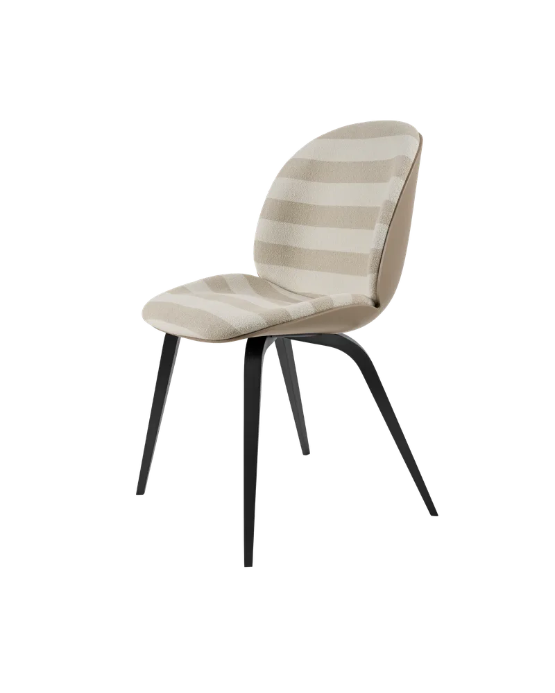 Beetle Dining Chair, Front Upholstered van GUBI in Kvadrat Sahco, Acca Stripe 0131, Black Stained Beech, New Beige – productfoto 5 van 5