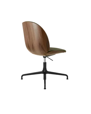 Beetle Meeting Chair, 3D Veneer & Front Upholstered by GUBI in Soft Leather, GUBI (Army, Standard), American Walnut Semi Matt Lacquered, Height adjustable 4-star base, Matt Black – product photo 2 of 3