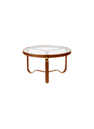 Adnet Coffee Table, Circular by GUBI in Tan Leather, Glass, Ø70 cm – product photo 2 of 2