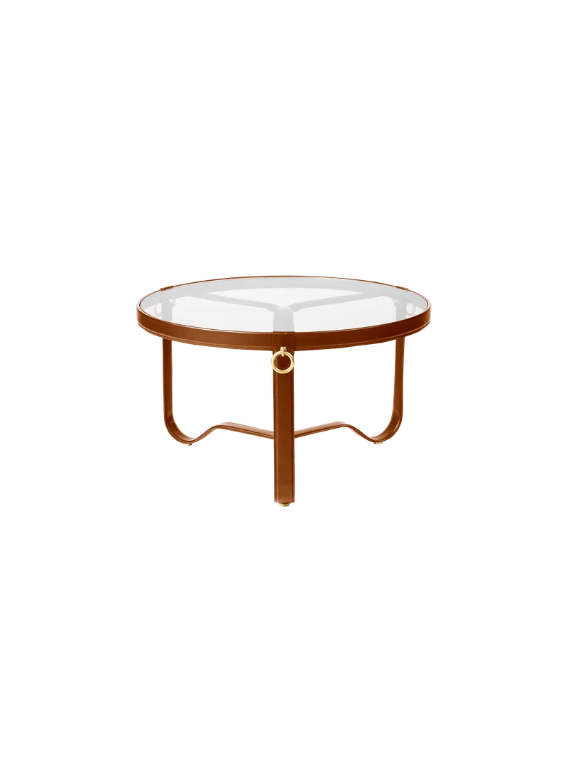 Adnet Coffee Table, Circular by GUBI in Tan Leather, Glass, Ø70 cm – product photo 2 of 2