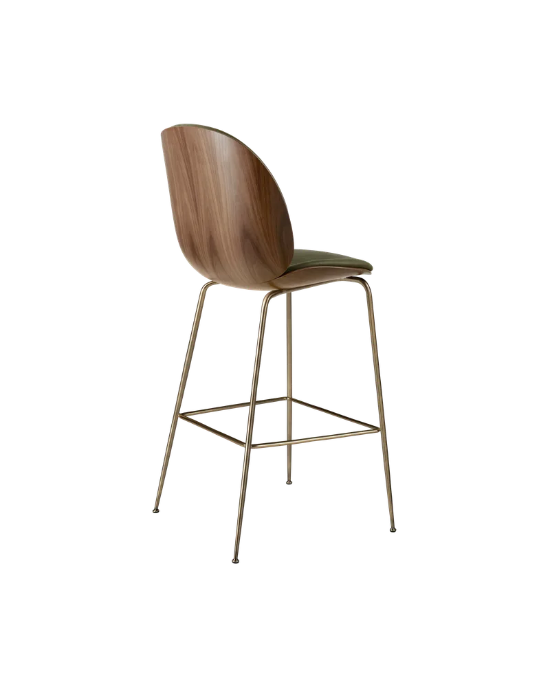 Beetle Bar Chair, 3D Veneer & Front Upholstered by GUBI in Soft Leather, GUBI (Army, Standard), American Walnut Semi Matt Lacquered, Antique Brass – product photo 1 of 2