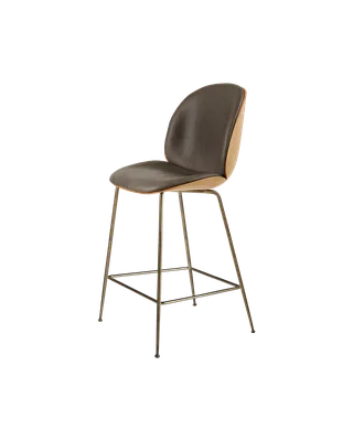 Beetle Counter Chair, 3D Veneer & Front Upholstered by GUBI in Oak Semi Matt Lacquered, Antique Brass, Soft Leather, GUBI (Gray, Standard) – product photo 2 of 2