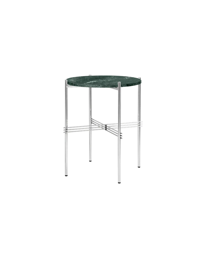 TS Side Table, Round van GUBI in Green Guatemala Marble, Polished Steel – productfoto