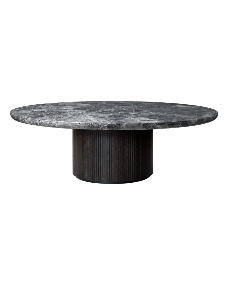 Moon Coffee Table, Round by GUBI in Grey Emperador Marble, Brown/Black Stained Veneer Oak Lacquered, Ø150 x H45 cm – product photo
