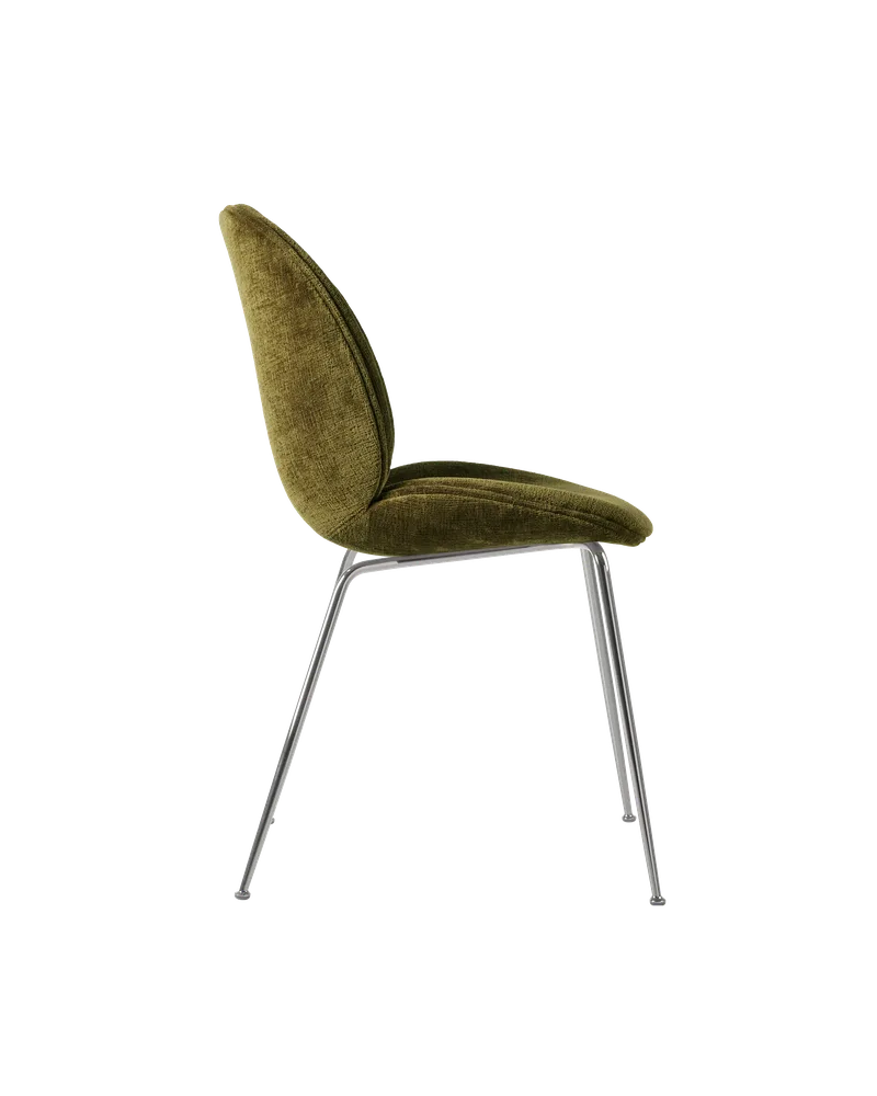 Beetle Dining Chair, Fully Upholstered van GUBI in Mumble, Glamour Group (40, Standard), Conic base, Chrome – productfoto 2 van 5
