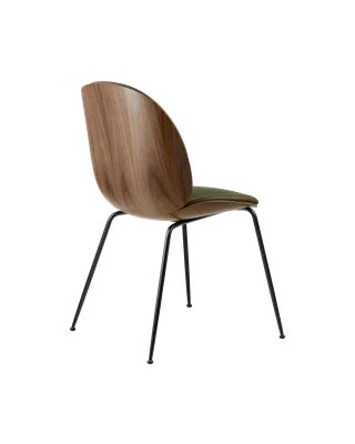 Beetle Dining Chair, 3D Veneer & Front Upholstered by GUBI in Soft Leather, GUBI (Army, Standard), Matt Black, American Walnut Semi Matt Lacquered, EU – product photo 3 of 5