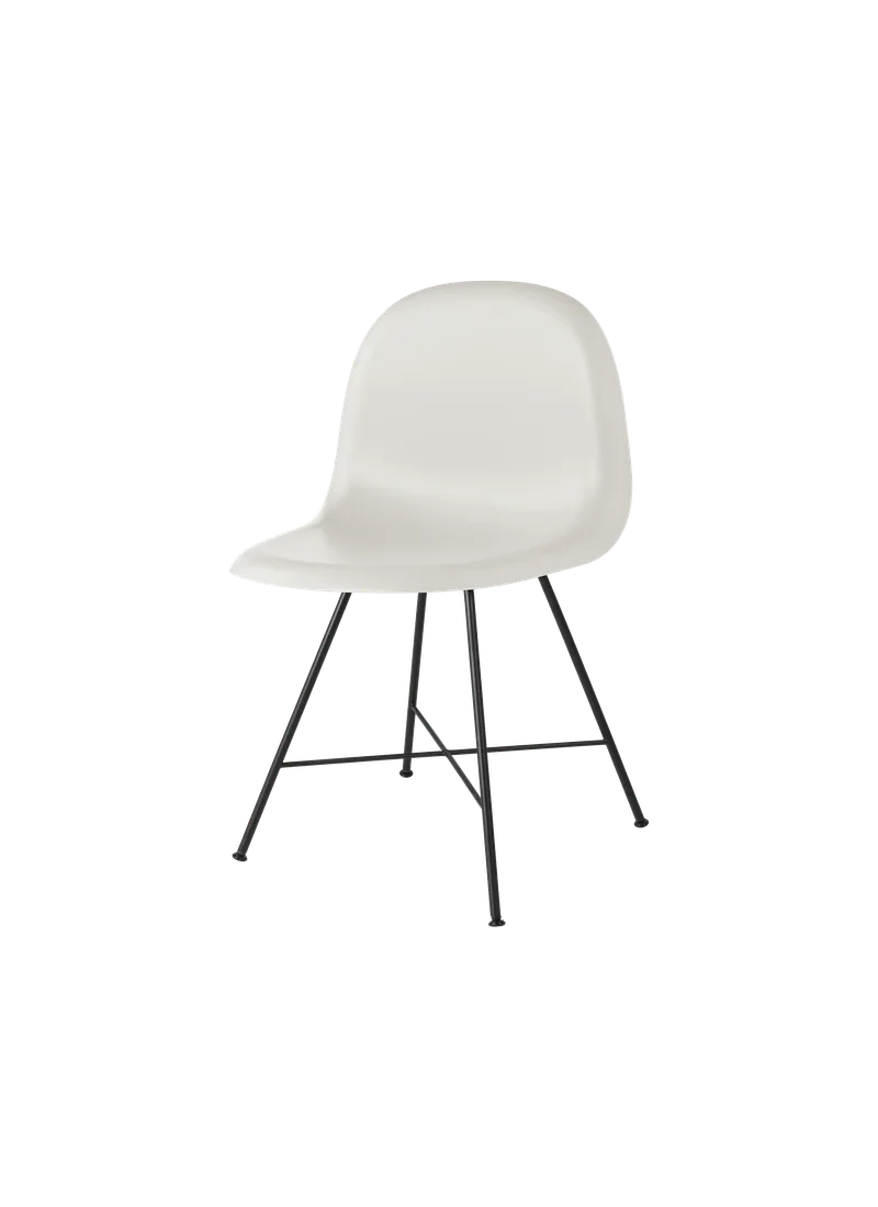 GUBI 3D Dining Chair, Un-Upholstered van GUBI in Alabaster White, Matt Black, Center base – productfoto