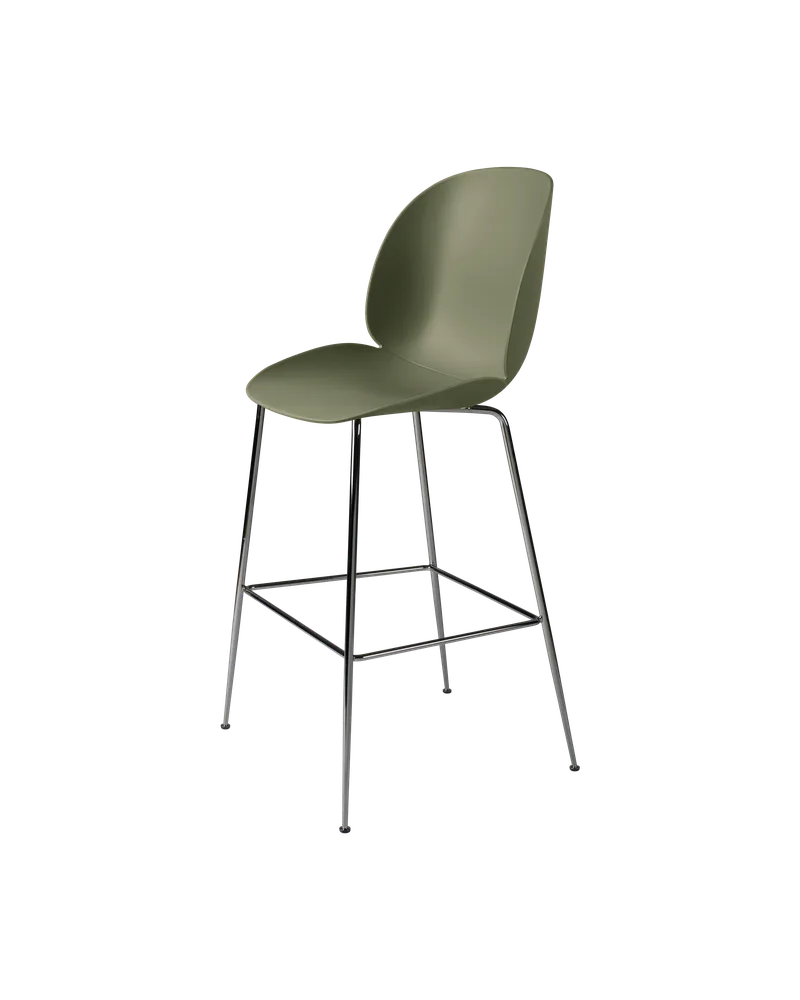 Beetle Bar Chair, Un-Upholstered van GUBI in Fern Green, Black Chrome, Conic base – productfoto 3 van 3