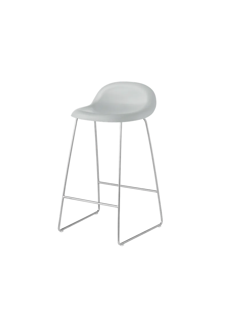GUBI 3D Counter Stool, Un-Upholstered by GUBI in Lunar Gray, Sledge base, Polished Stainless Steel – product photo