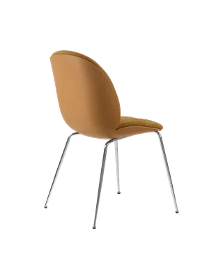 Beetle Dining Chair, Front Upholstered by GUBI in Kvadrat Sahco, Acca Stripe 0331, Chrome, Amber Brown – product photo 4 of 5