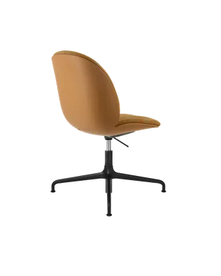 Beetle Meeting Chair, 3D Veneer & Front Upholstered by GUBI in Kvadrat Sahco, Acca Stripe 0331, Amber Brown, Height adjustable 4-star base, Matt Black – product photo 2 of 5