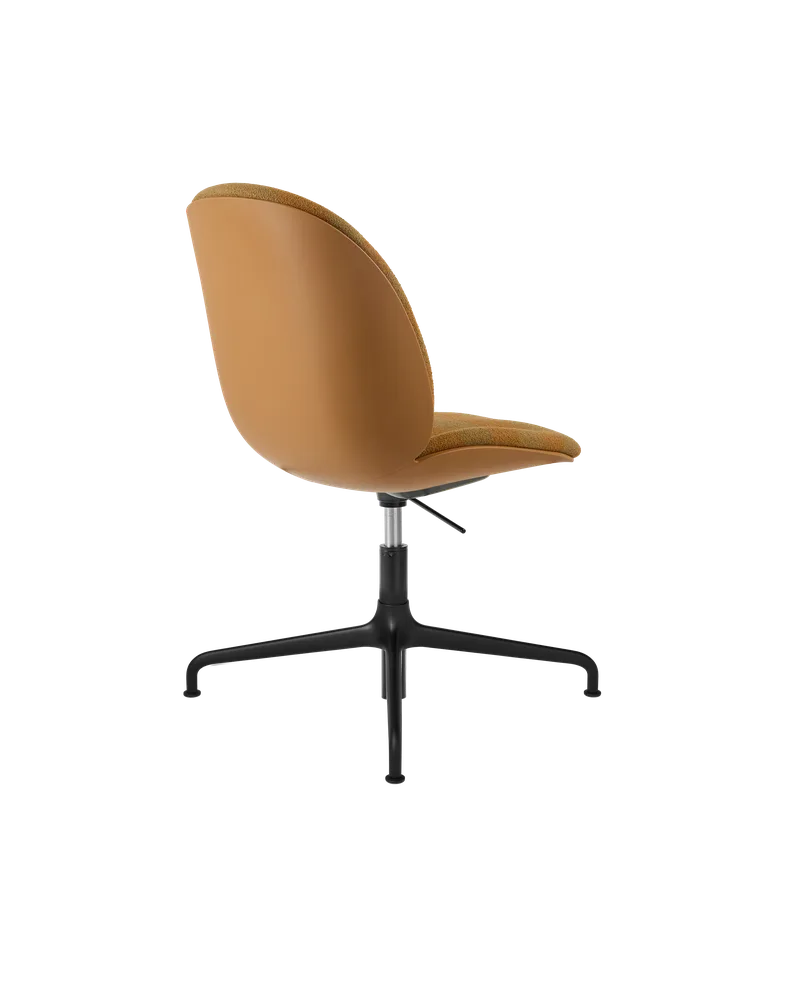 Beetle Meeting Chair, 3D Veneer & Front Upholstered by GUBI in Kvadrat Sahco, Acca Stripe 0331, Amber Brown, Height adjustable 4-star base, Matt Black – product photo 2 of 5