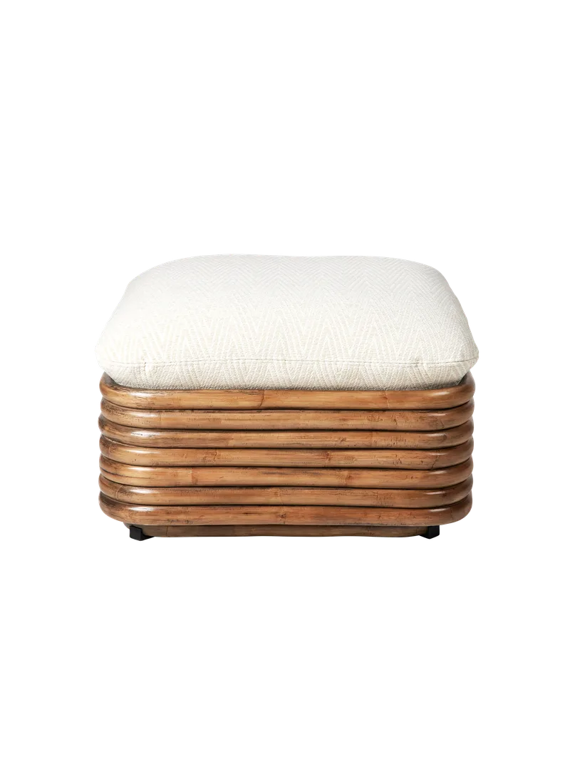 Bohemian 72 Ottoman by GUBI in Chevron Outdoor FR, Dedar (002, Standard), Rattan – product photo 1 of 3