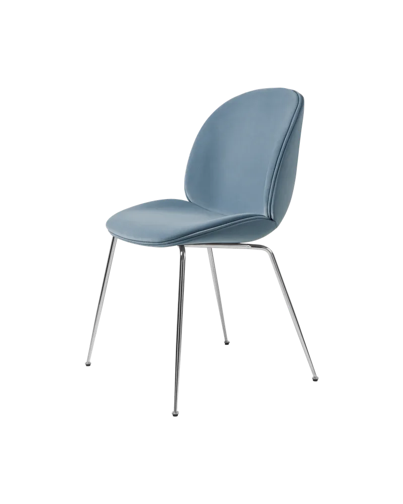 Beetle Dining Chair, Fully Upholstered von GUBI in Sunday, Dedar (002, Standard), Conic base, Chrome – Produktfoto 5 von 5