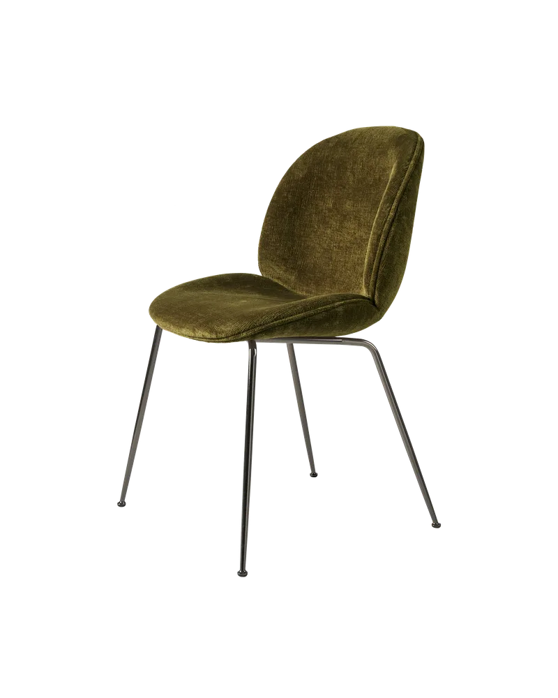 Beetle Dining Chair, Fully Upholstered van GUBI in Mumble, Glamour Group (40, Standard), Conic base, Black Chrome – productfoto 5 van 5