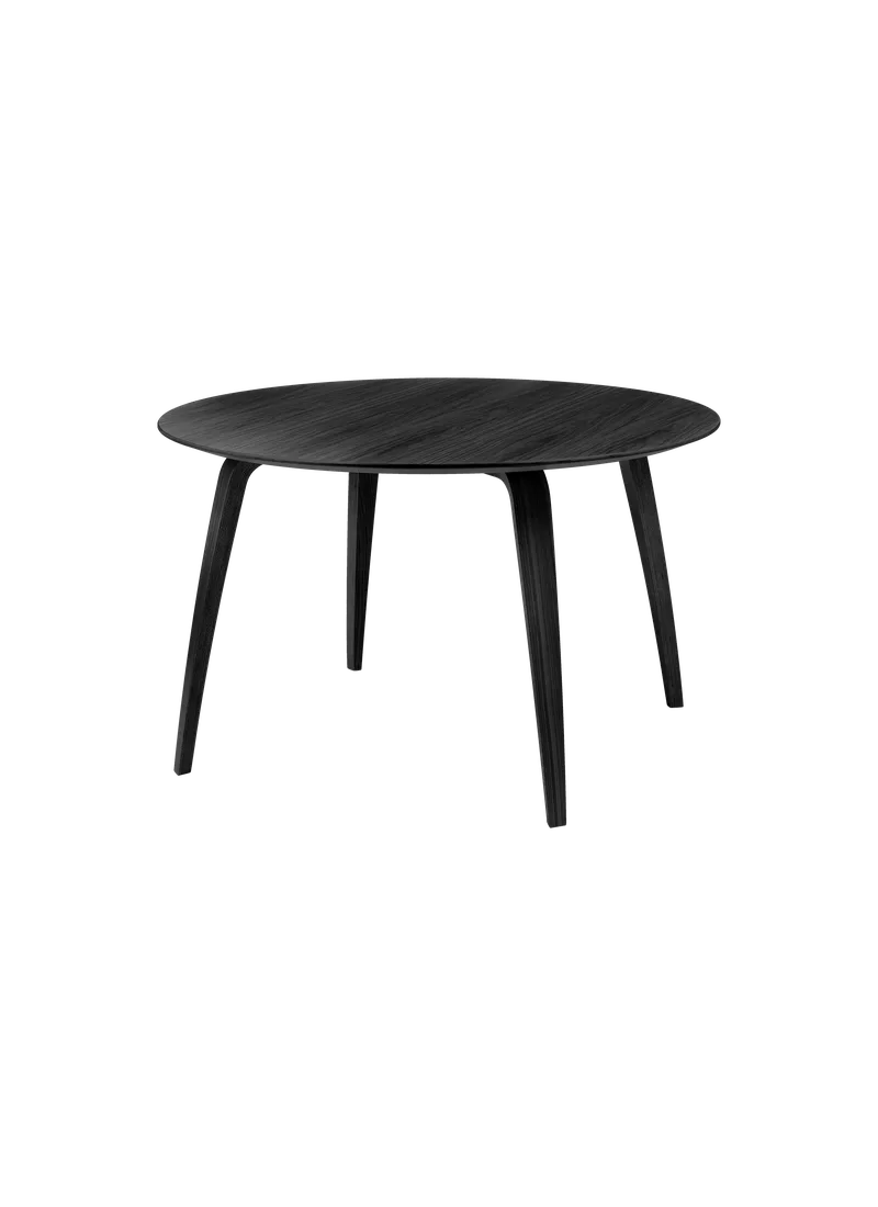 GUBI Dining Table, Round van GUBI in Black Stained Ash Semi Matt Lacquered, Black Stained Ash Semi Matt Lacquered, Ø120 – productfoto