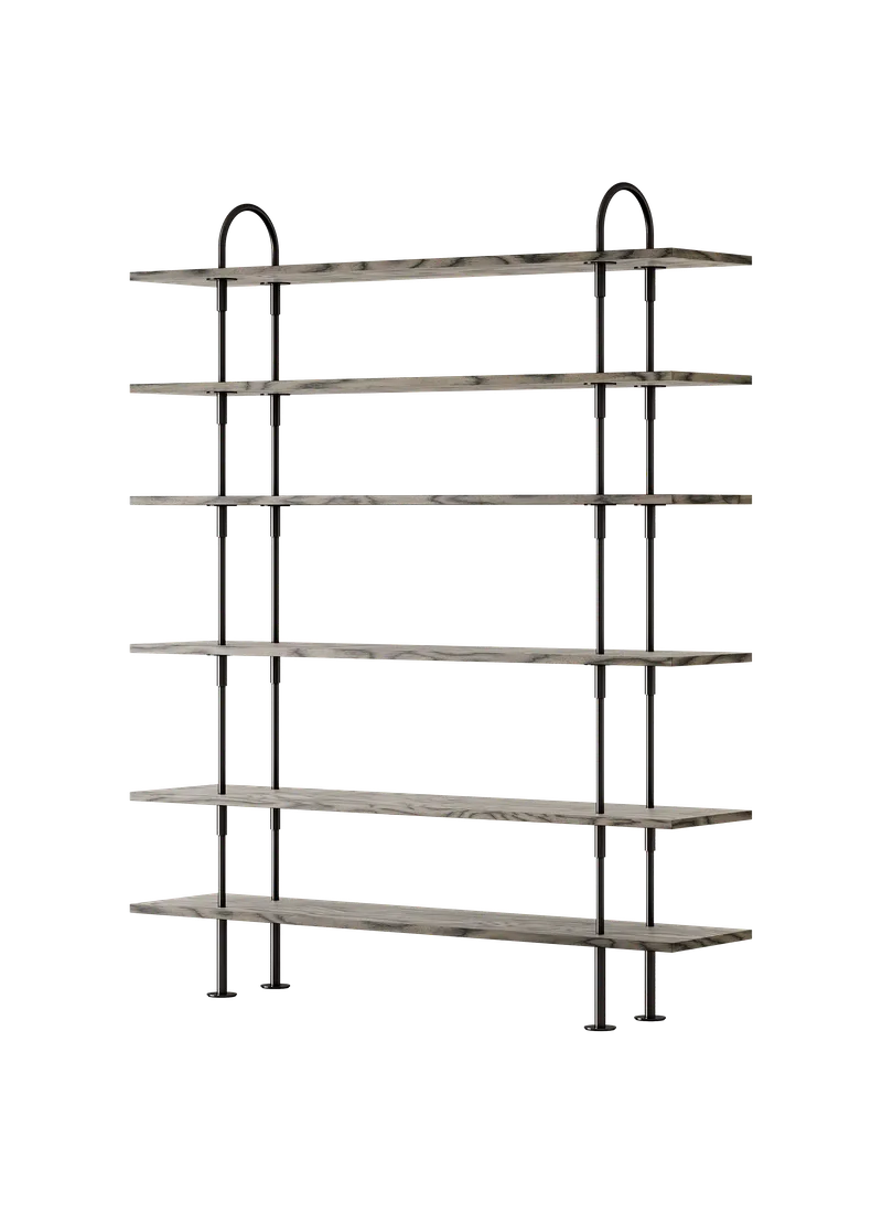 Keen Shelving System by GUBI in 160 cm, 198 cm – 6 Shelves, ALPI Sottsass Gray, Black Brass – product photo