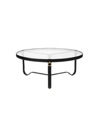 Adnet Coffee Table, Circular by GUBI in Black Leather, Glass, Ø100 cm – product photo 2 of 2