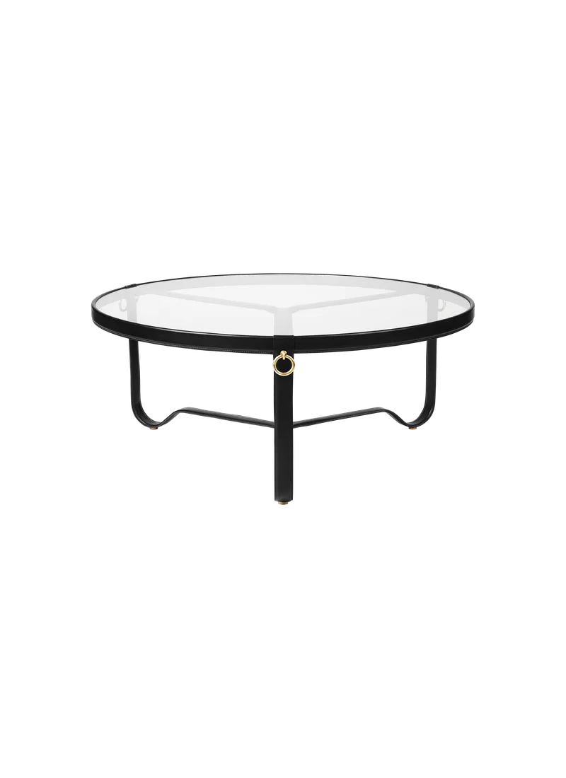 Adnet Coffee Table, Circular by GUBI in Black Leather, Glass, Ø100 cm – product photo 2 of 2