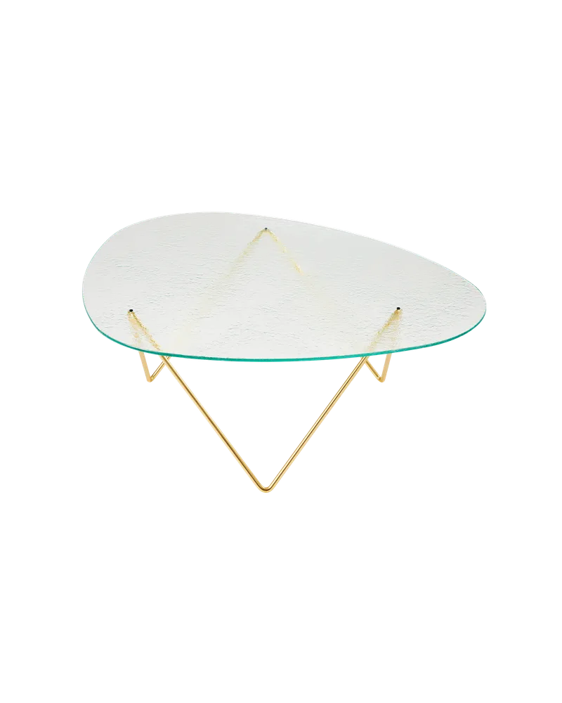 Pedrera Coffee Table by GUBI in Transparent Structured Glass, Brass Semi Matt – product photo