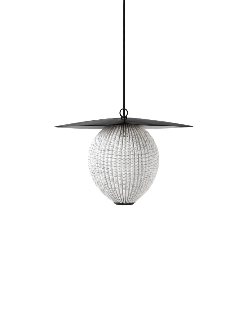 Satellite Pendant by GUBI in Cream White Semi Matt, Ø22 × 31 cm, Black, EU – product photo