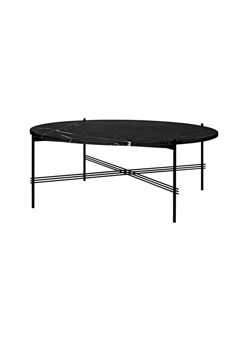 TS Coffee Table, Round van GUBI in Black Marquina Marble, Black base, Ø105 cm – productfoto