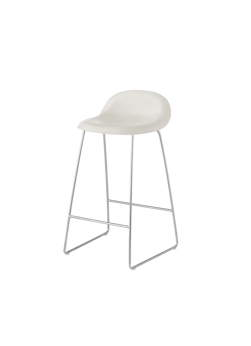 GUBI 3D Counter Stool, Un-Upholstered by GUBI in Alabaster White, Sledge base, Polished Stainless Steel – product photo