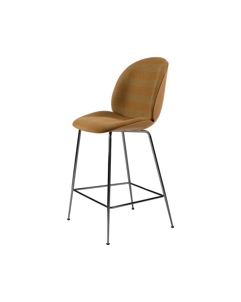 Beetle Counter Chair, 3D Veneer & Front Upholstered by GUBI in Amber Brown, Black Chrome, Kvadrat Sahco, Acca Stripe 0331 – product photo 4 of 4