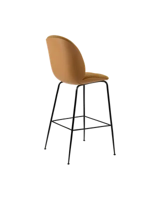 Beetle Bar Chair, 3D Veneer & Front Upholstered de GUBI en Kvadrat Sahco, Acca Stripe 0331, Amber Brown, Matt Black – photo du produit 2 sur 4
