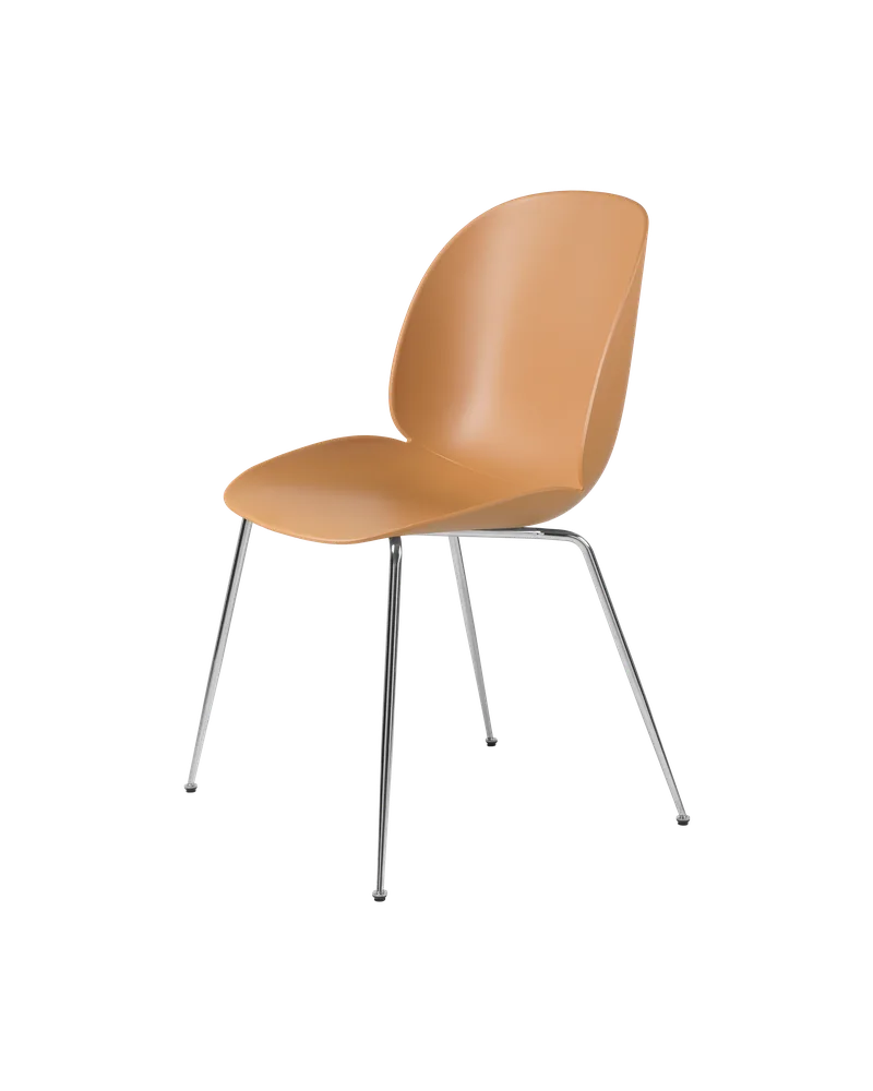 Beetle Dining Chair, Un-Upholstered by GUBI in Amber Brown, Conic base, Chrome – product photo 3 of 3