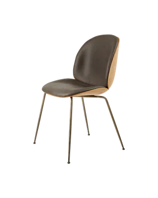 Beetle Dining Chair, 3D Veneer & Front Upholstered by GUBI in Soft Leather, GUBI (Gray, Standard), Antique Brass, Oak Semi Matt Lacquered, EU – product photo 3 of 3