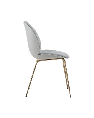 Beetle Dining Chair, Front Upholstered van GUBI in Kvadrat Sahco, Acca Stripe 0731, Antique Brass, Lunar Gray – productfoto 4 van 5