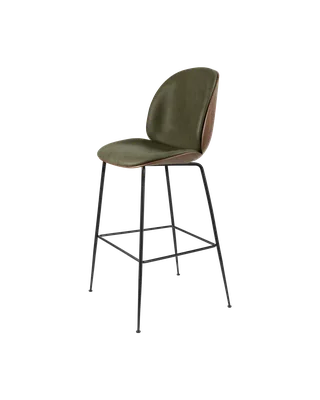 Beetle Bar Chair, 3D Veneer & Front Upholstered by GUBI in Soft Leather, GUBI (Army, Standard), American Walnut Semi Matt Lacquered, Matt Black – product photo 2 of 2
