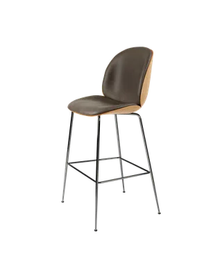 Beetle Bar Chair, 3D Veneer & Front Upholstered van GUBI in Soft Leather, GUBI (Gray, Standard), Oak Semi Matt Lacquered, Black Chrome – productfoto 4 van 4