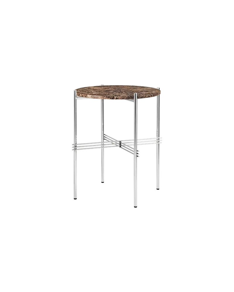 TS Side Table, Round van GUBI in Brown Emperador Marble, Polished Steel – productfoto