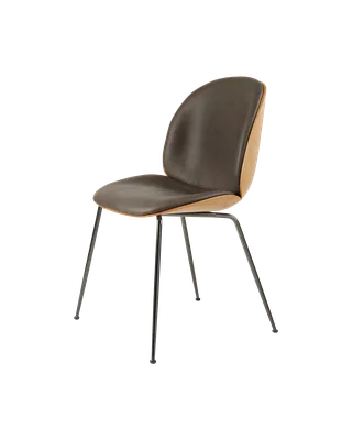 Beetle Dining Chair, 3D Veneer & Front Upholstered by GUBI in Soft Leather, GUBI (Gray, Standard), Black Chrome, Oak Semi Matt Lacquered, GLOBAL – product photo 5 of 5