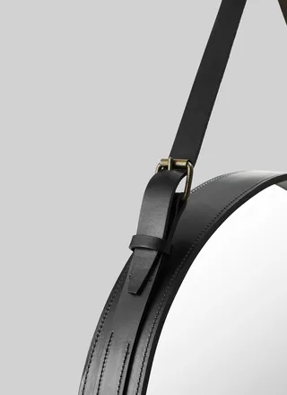 Adnet Wall Mirror, Circular by GUBI in Black Leather, Ø70 cm – interior photo 1 of 7