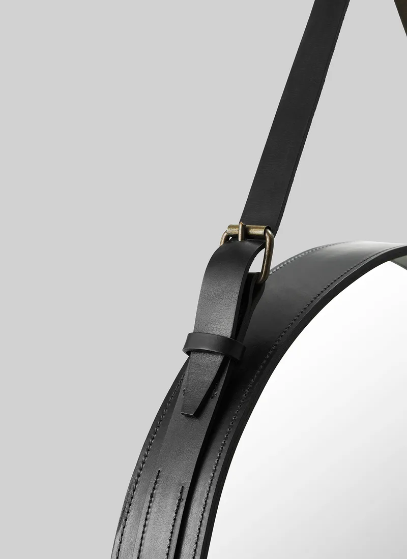 Adnet Wall Mirror, Circular by GUBI in Black Leather, Ø70 cm – interior photo 1 of 7
