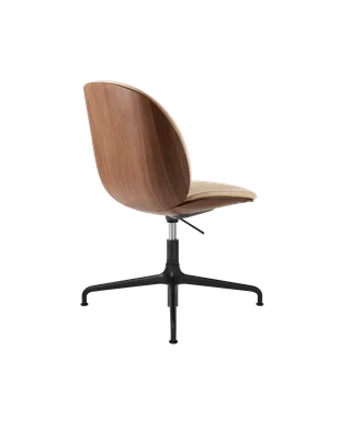Beetle Meeting Chair, 3D Veneer & Front Upholstered by GUBI in Flair Special FR, Dedar (134, Standard), American Walnut Semi Matt Lacquered, Height adjustable 4-star base, Matt Black – product photo 2 of 5
